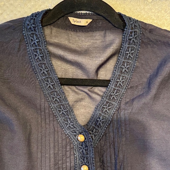 💙 Sheer Black Tunic 16 Romantic Boho Layering Top with Intricate Lace Trim - Picture 5 of 15